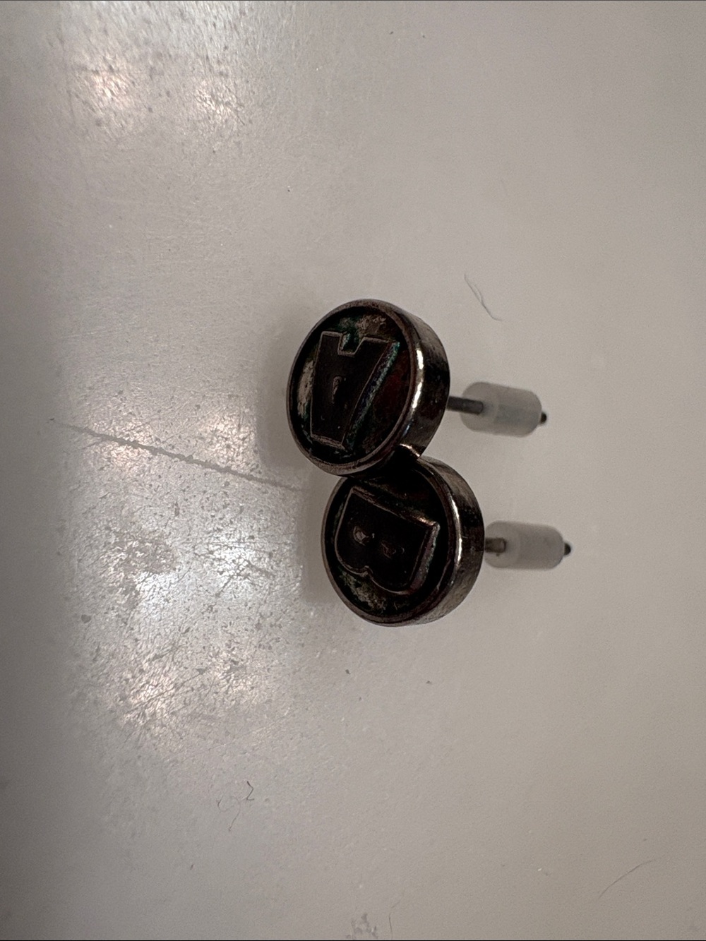 A & B Button Gamer Monogram Stud Earrings in Gunmetal